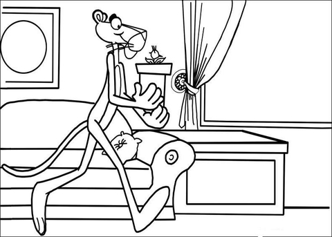 Pink Panther In His House Coloring Page